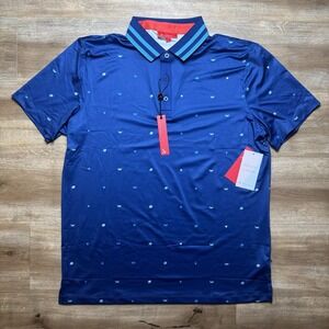 Redvanly Langham Golf Polo Shirt Men Large‎ Mazarine Blue Geometric Stretch NEW